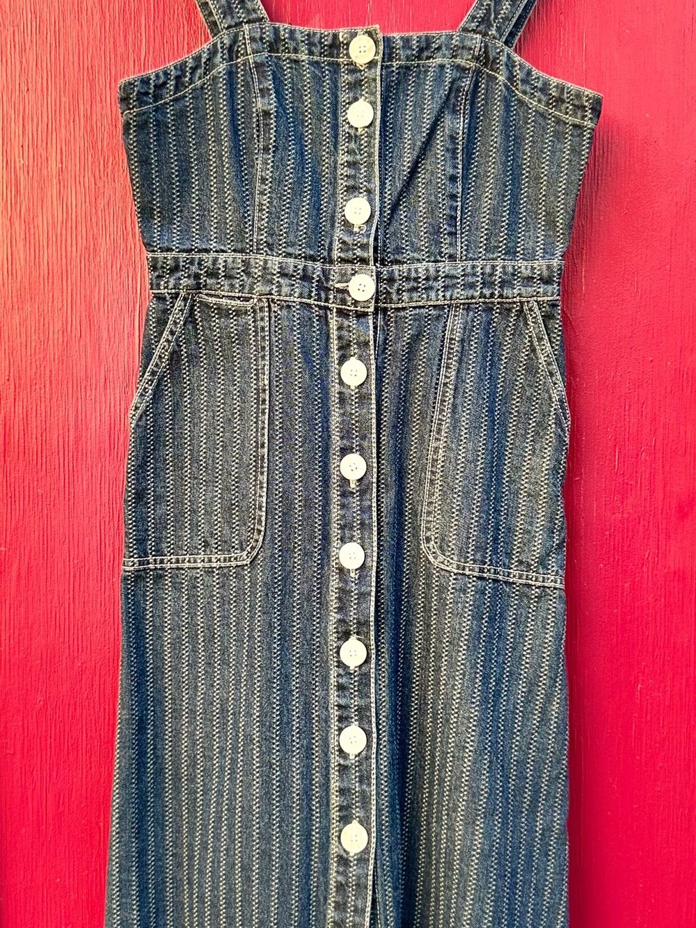 Girls' Blue Striped Denim Button-Front Dress